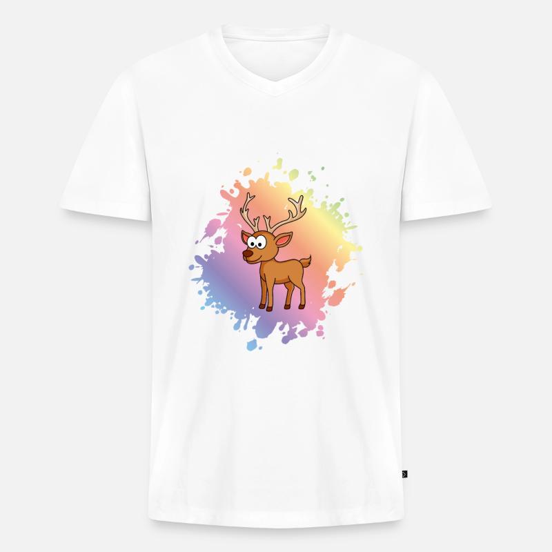 Hirsch Comic Tier - Männer Premium Bio T-Shirt mit V-Ausschnitt - Weiß