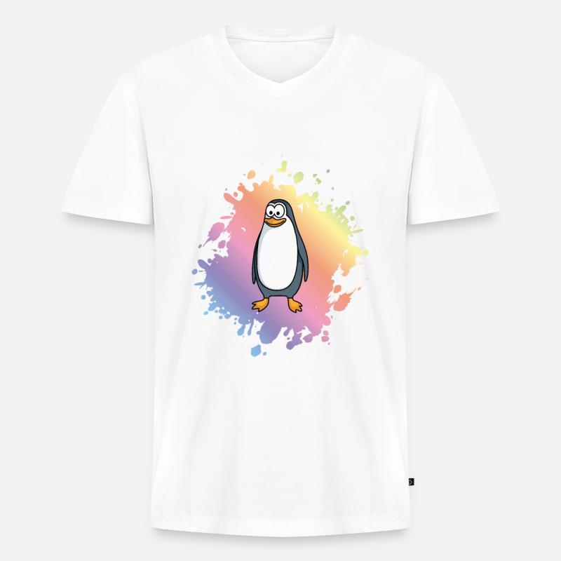 Pinguin Comic Tier - Männer Premium Bio T-Shirt mit V-Ausschnitt - Weiß