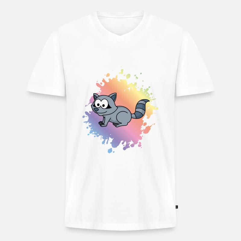 Waschbär Comic Tier - Männer Premium Bio T-Shirt mit V-Ausschnitt - Weiß