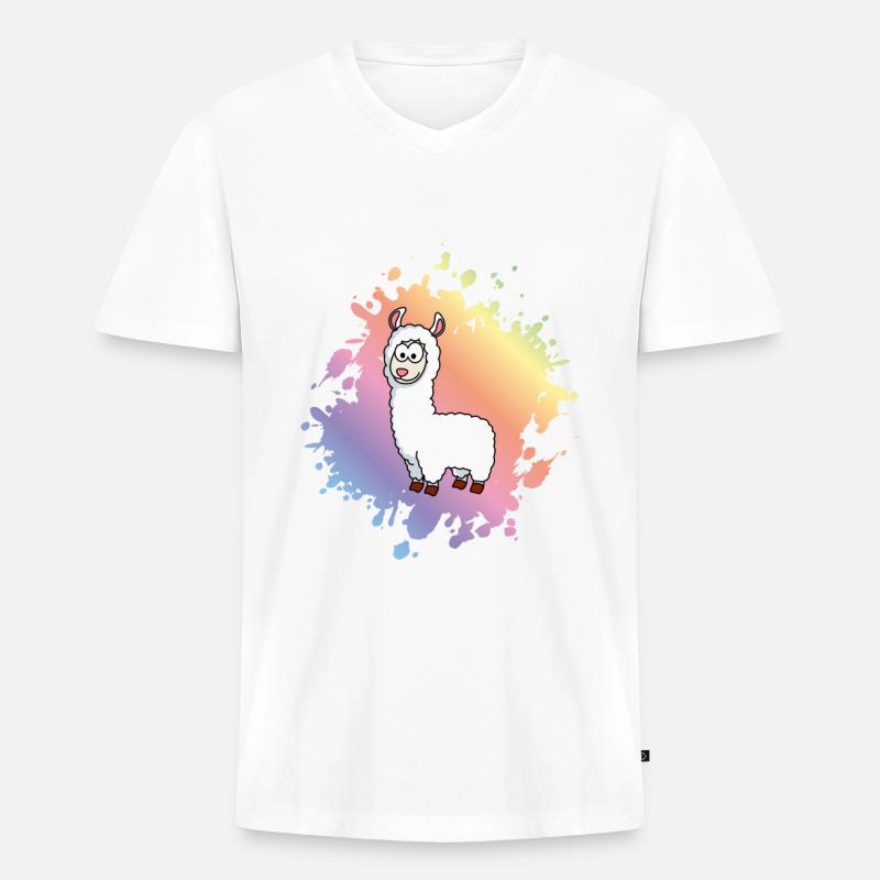 Alpaka Comic Tier - Männer Premium Bio T-Shirt mit V-Ausschnitt - Weiß