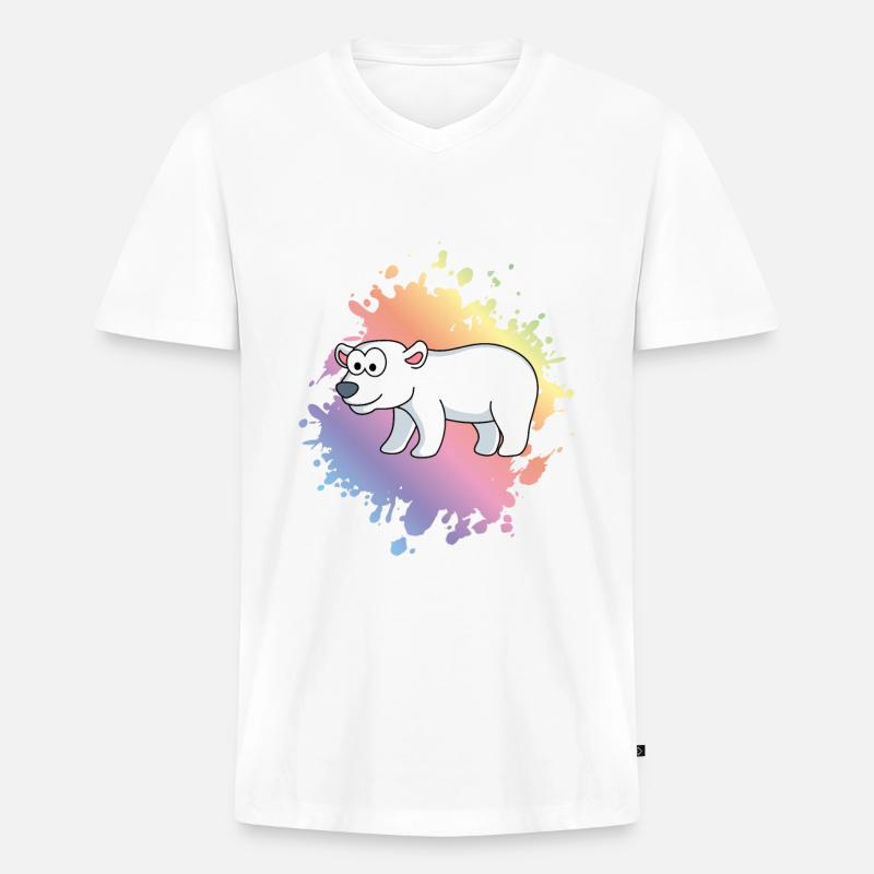 Eisbär Comic Tier - Männer Premium Bio T-Shirt mit V-Ausschnitt - Weiß