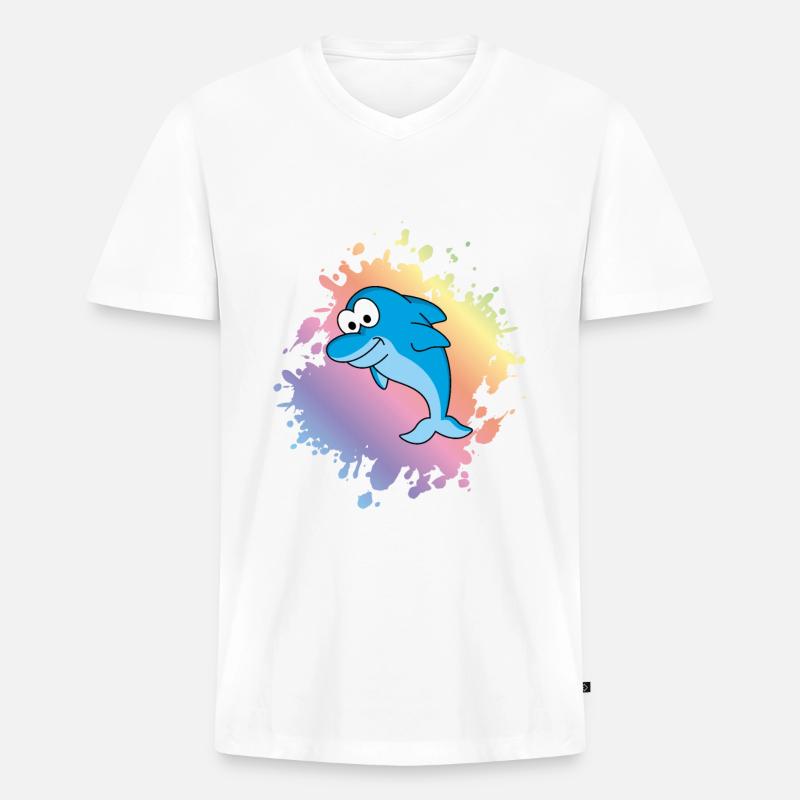 Delfin Comic Tier - Männer Premium Bio T-Shirt mit V-Ausschnitt - Weiß