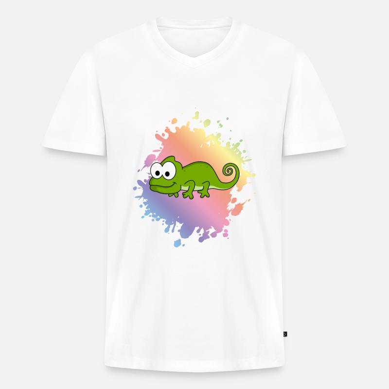 Chamäleon Comic Tier - Männer Premium Bio T-Shirt mit V-Ausschnitt - Weiß
