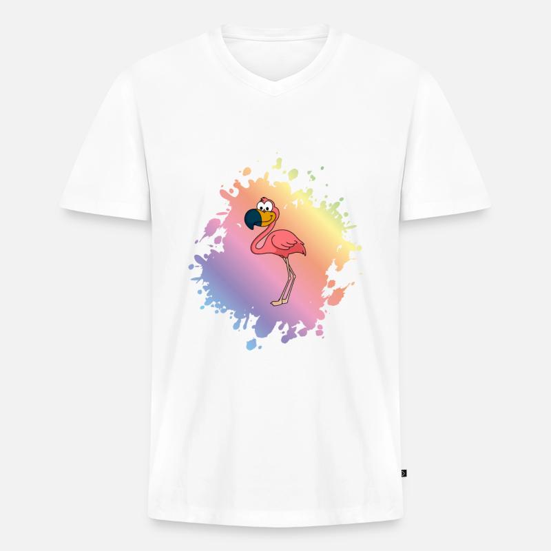Flamingo Comic Tier - Männer Premium Bio T-Shirt mit V-Ausschnitt - Weiß