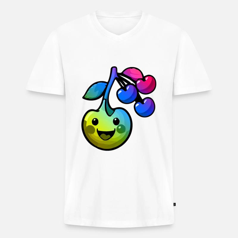 Kirsche Comic Bunt - Männer Premium Bio T-Shirt mit V-Ausschnitt - Weiß