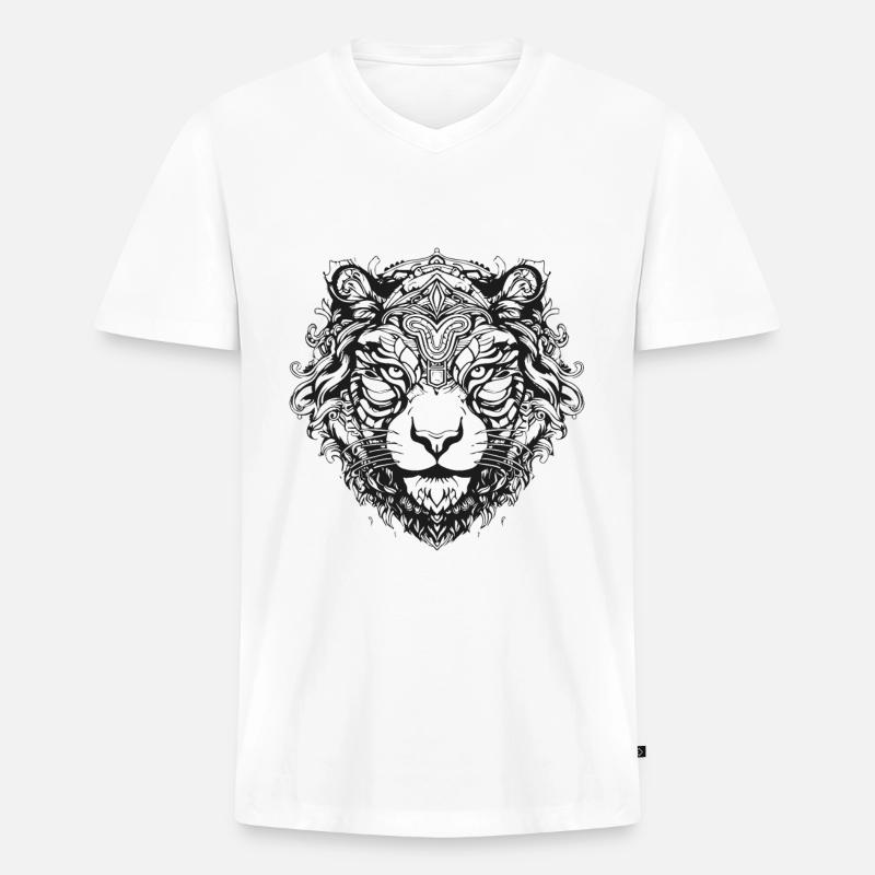 Tiger Mandala Boho - Männer Premium Bio T-Shirt mit V-Ausschnitt - Weiß