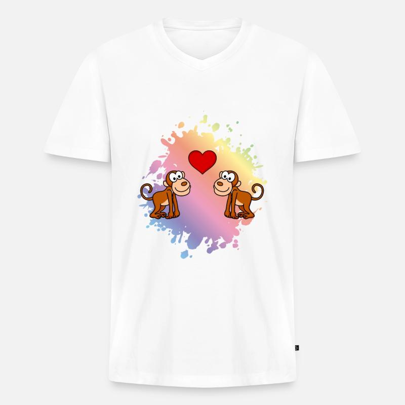 Affe Comic Paar Liebe - Männer Premium Bio T-Shirt mit V-Ausschnitt - Weiß