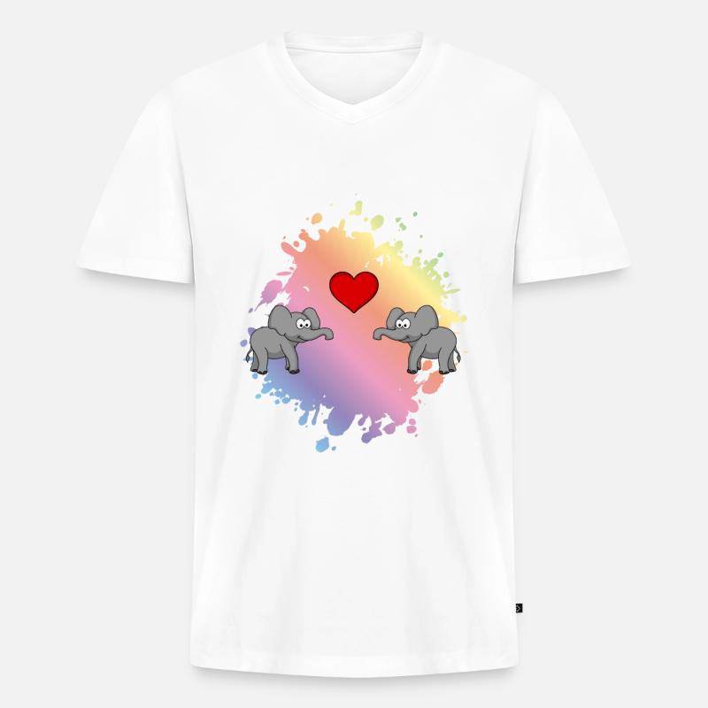 Elefant Comic Paar Liebe - Männer Premium Bio T-Shirt mit V-Ausschnitt - Weiß