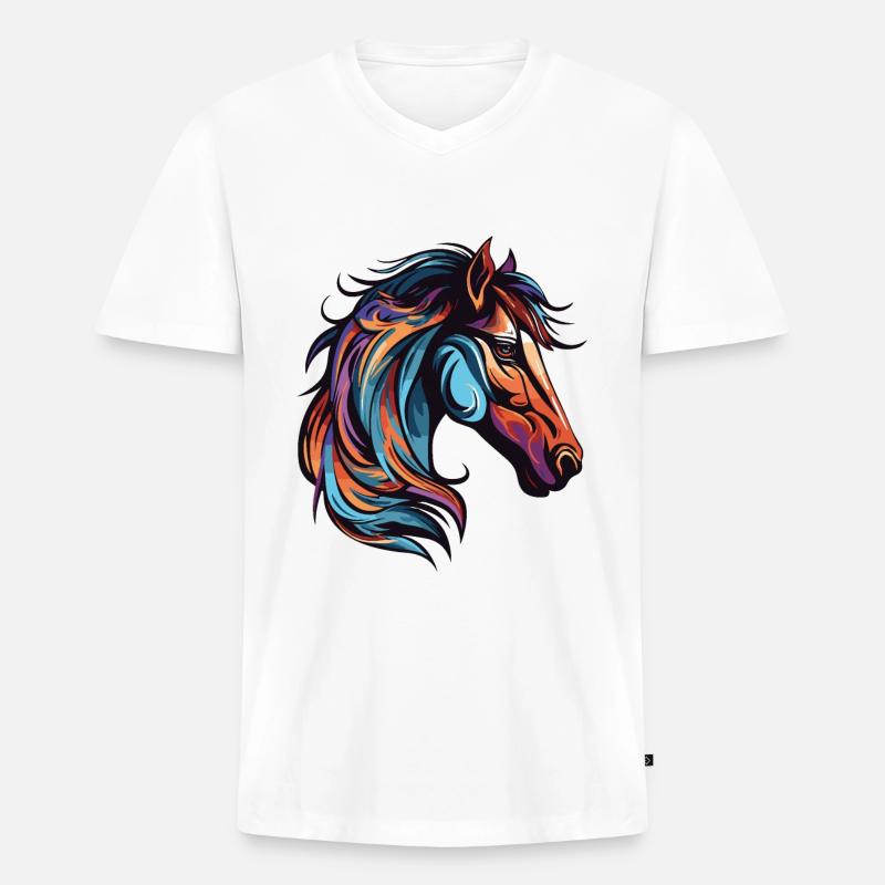 Pferd Kopf - Männer Premium Bio T-Shirt mit V-Ausschnitt - Weiß