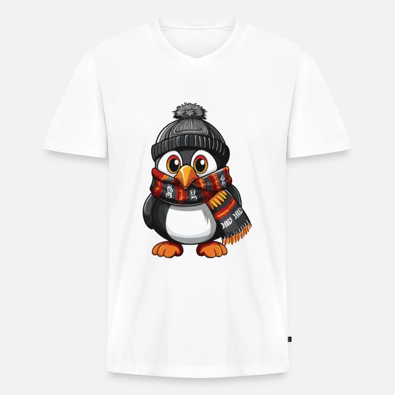 Pinguin Niedlich Winter Comic - Männer Premium Bio T-Shirt mit V-Ausschnitt - Weiß