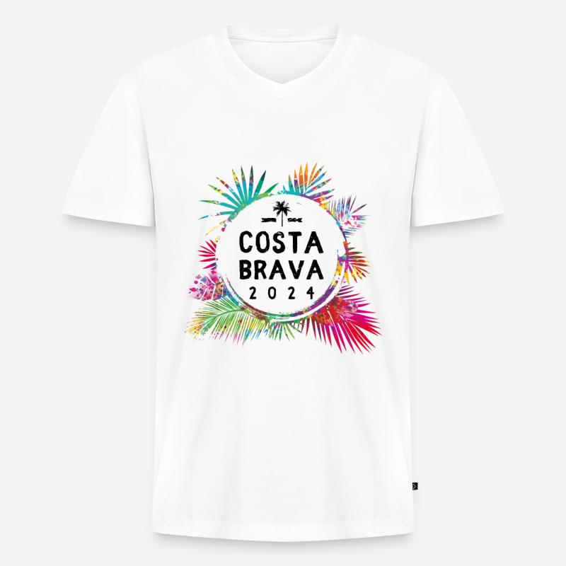 Costa Brava 2024 Bunt - Männer Premium Bio T-Shirt mit V-Ausschnitt - Weiß