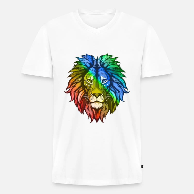 Löwe Kopf Bunt - Männer Premium Bio T-Shirt mit V-Ausschnitt - Weiß