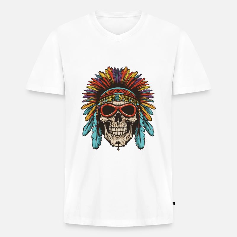 Apache Totenkopf Indianer - Männer Premium Bio T-Shirt mit V-Ausschnitt - Weiß