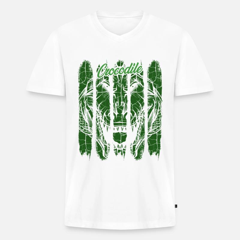 Krokodil Retro - Männer Premium Bio T-Shirt mit V-Ausschnitt - Weiß