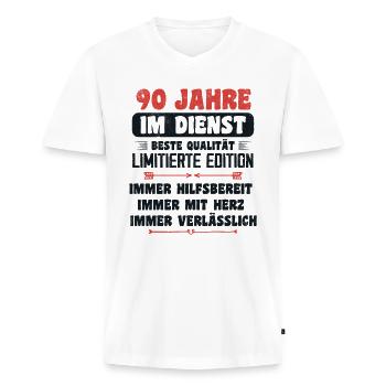 90 Jahre im Dienst 90 Jähriges Dienstjubiläum - Männer Premium Bio T-Shirt mit V-Ausschnitt - Weiß - Vorne - Nico (187cm)