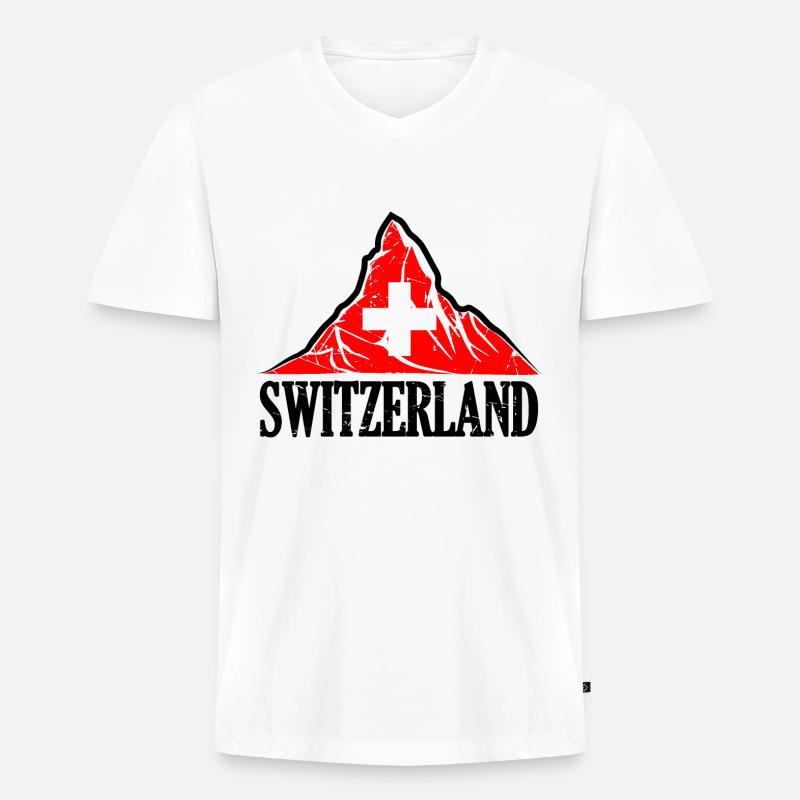 Schweiz Matterhorn - Schweizer Flagge - Männer Premium Bio T-Shirt mit V-Ausschnitt - Weiß