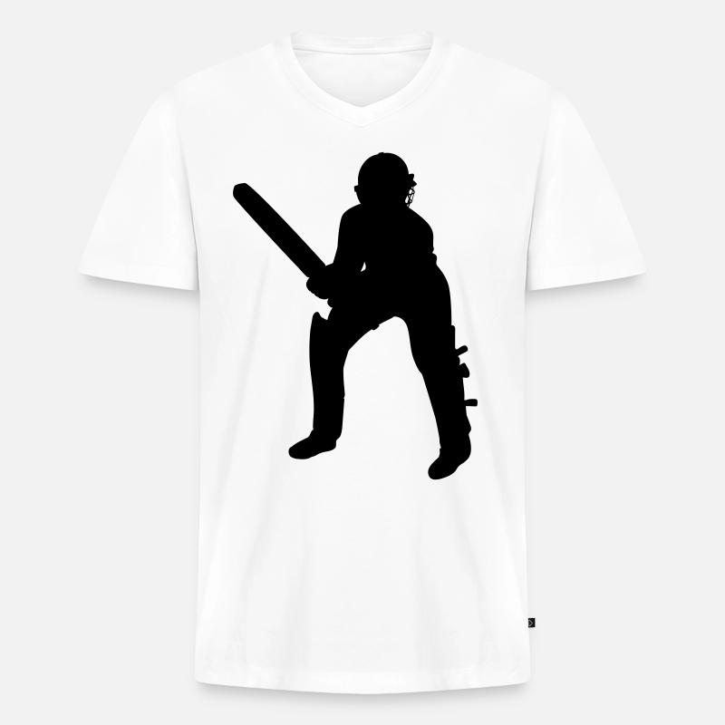Cricket Schlagmann Batter Black - Männer Premium Bio T-Shirt mit V-Ausschnitt - Weiß
