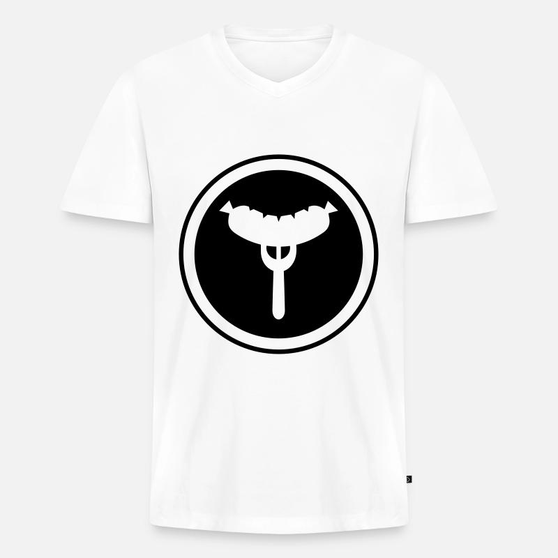 Wurst Gabel - Männer Premium Bio T-Shirt mit V-Ausschnitt - Weiß