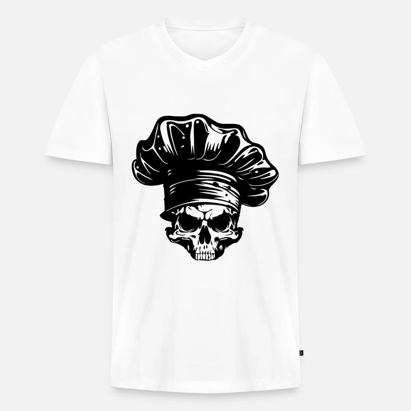 Koch Skelett Chef - Männer Premium Bio T-Shirt mit V-Ausschnitt - Weiß