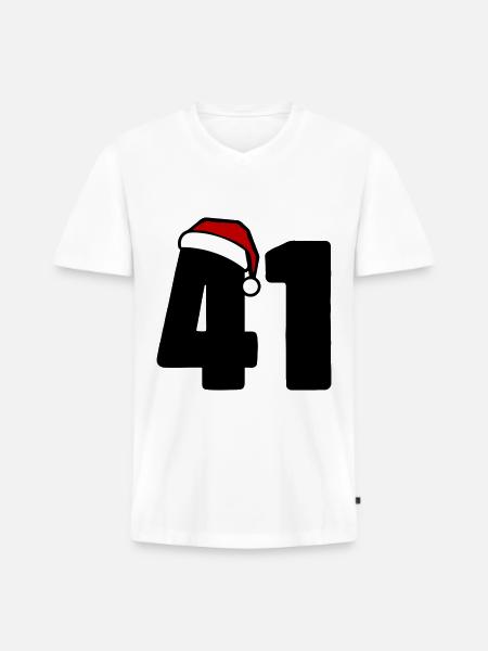 41 Numéro Noël - T-shirt encolure en V Premium bio Homme - blanc