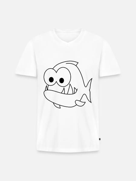 Piranha Comic Tier - Männer Premium Bio T-Shirt mit V-Ausschnitt - Weiß