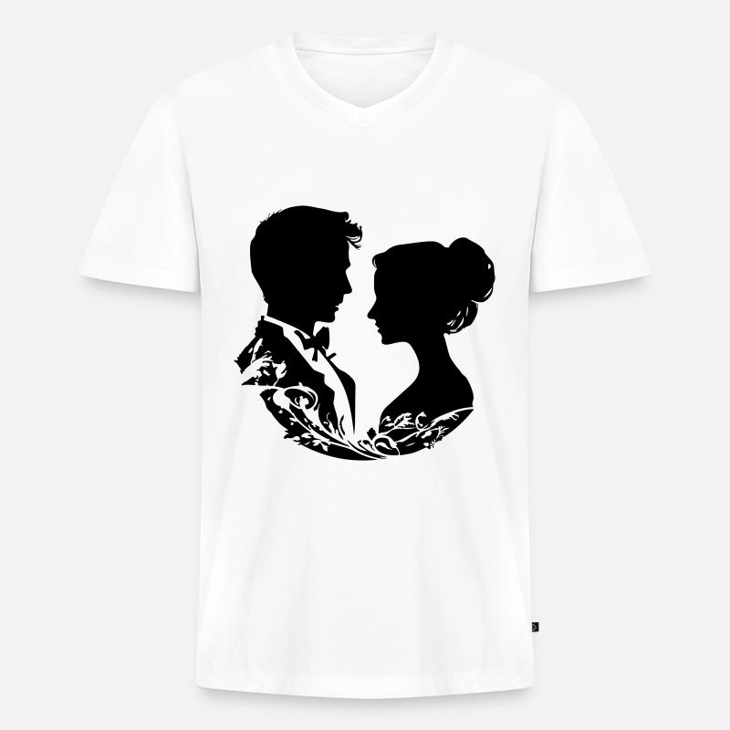 Ehepaar Hochzeit Silhouette - Männer Premium Bio T-Shirt mit V-Ausschnitt - Weiß