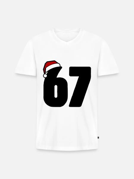 67 Numéro Noël - T-shirt encolure en V Premium bio Homme - blanc