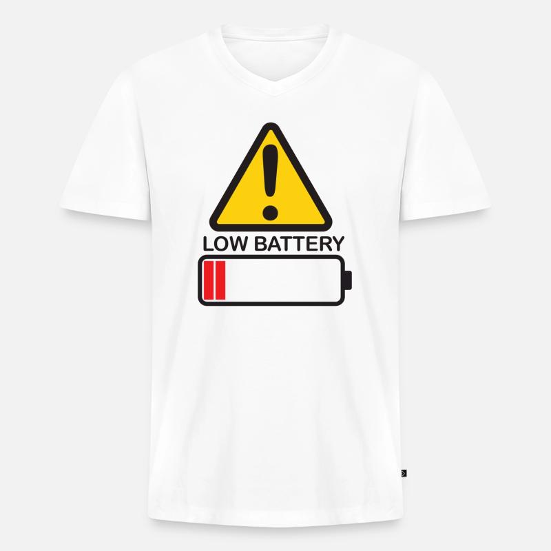 Low Battery Warning - Männer Premium Bio T-Shirt mit V-Ausschnitt - Weiß