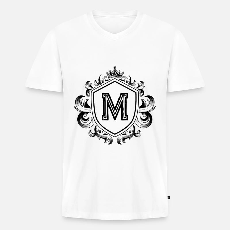 M Buchstabe Wappen - Männer Premium Bio T-Shirt mit V-Ausschnitt - Weiß