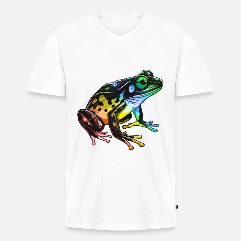Frosch Kopf Bunt - Männer Premium Bio T-Shirt mit V-Ausschnitt - Weiß