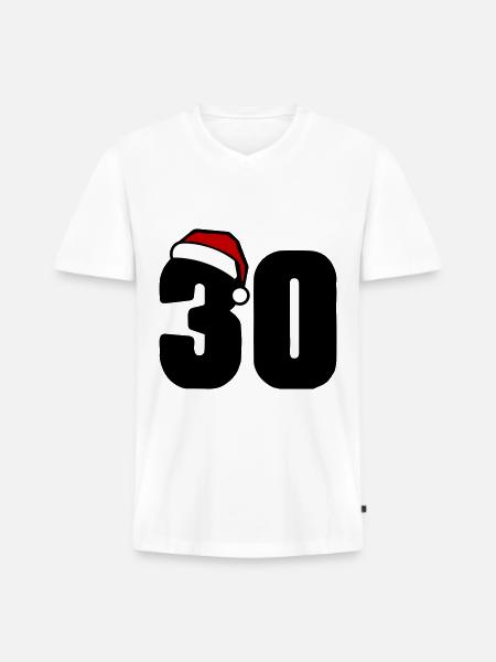 30 Numéro Noël - T-shirt encolure en V Premium bio Homme - blanc