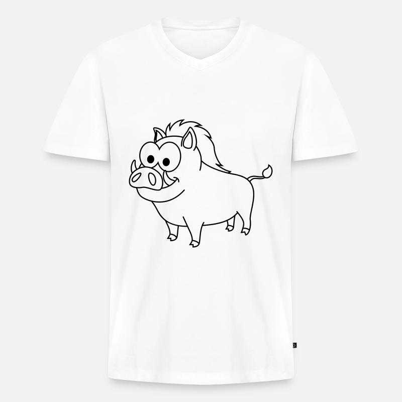 Wildschwein Comic Tier - Männer Premium Bio T-Shirt mit V-Ausschnitt - Weiß