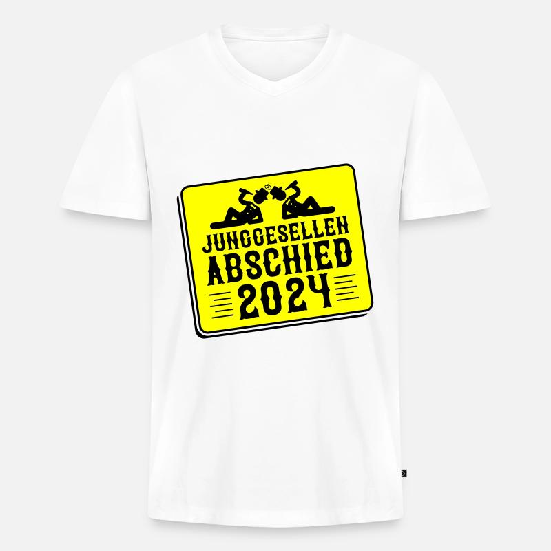 Junggesellen Abschied 2024 - Männer Premium Bio T-Shirt mit V-Ausschnitt - Weiß