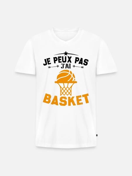 Je Peux Pas J'ai Basket Cadeau Joueur De Basket - T-shirt encolure en V Premium bio Homme - blanc