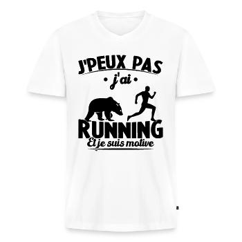 Je Peux Pas J ai Running Et Je Suis Motivé - T-shirt encolure en V Premium bio Homme - blanc - Devant - Nico (187cm)