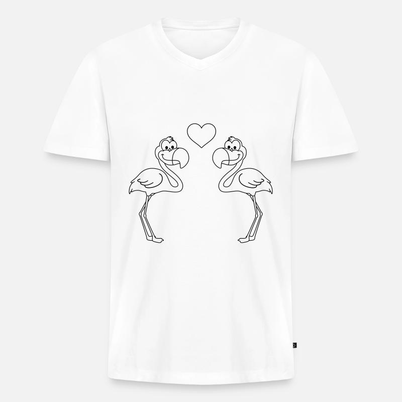 Flamingo Comic Paar liebe - Männer Premium Bio T-Shirt mit V-Ausschnitt - Weiß