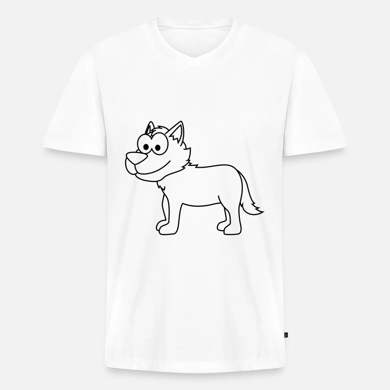Wolf Comic Tier - Männer Premium Bio T-Shirt mit V-Ausschnitt - Weiß