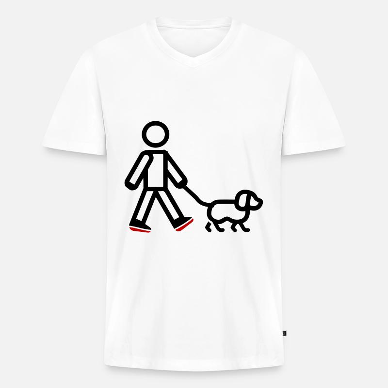 Gassi Gehen Hund - Männer Premium Bio T-Shirt mit V-Ausschnitt - Weiß