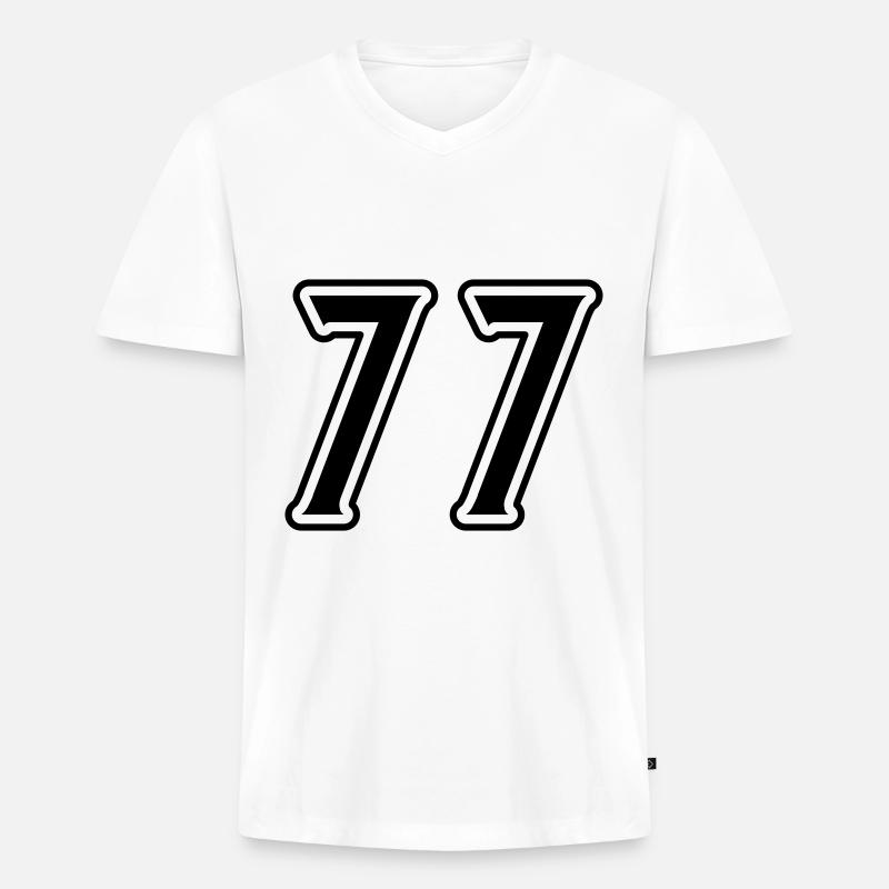 77 Zahl Symbol - Männer Premium Bio T-Shirt mit V-Ausschnitt - Weiß