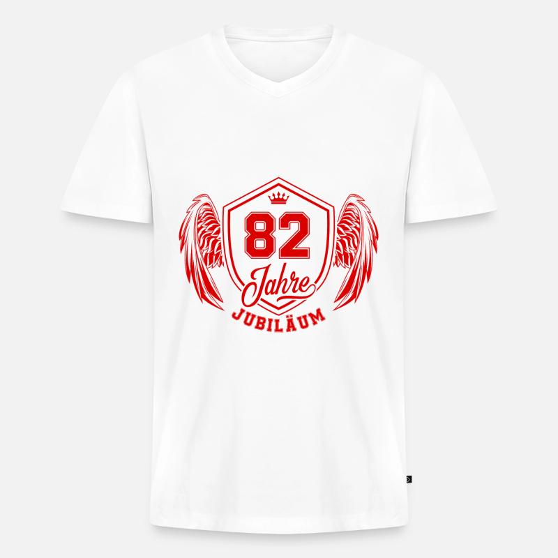 82 Zahl Wappen - Männer Premium Bio T-Shirt mit V-Ausschnitt - Weiß
