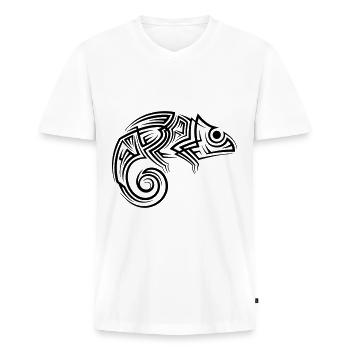 Tatouage tribal caméléon - T-shirt encolure en V Premium bio Homme - blanc - Devant - Nico (187cm)