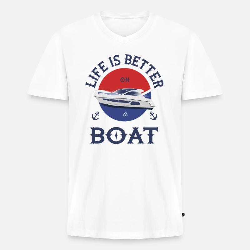 Boot Life is better - Männer Premium Bio T-Shirt mit V-Ausschnitt - Weiß