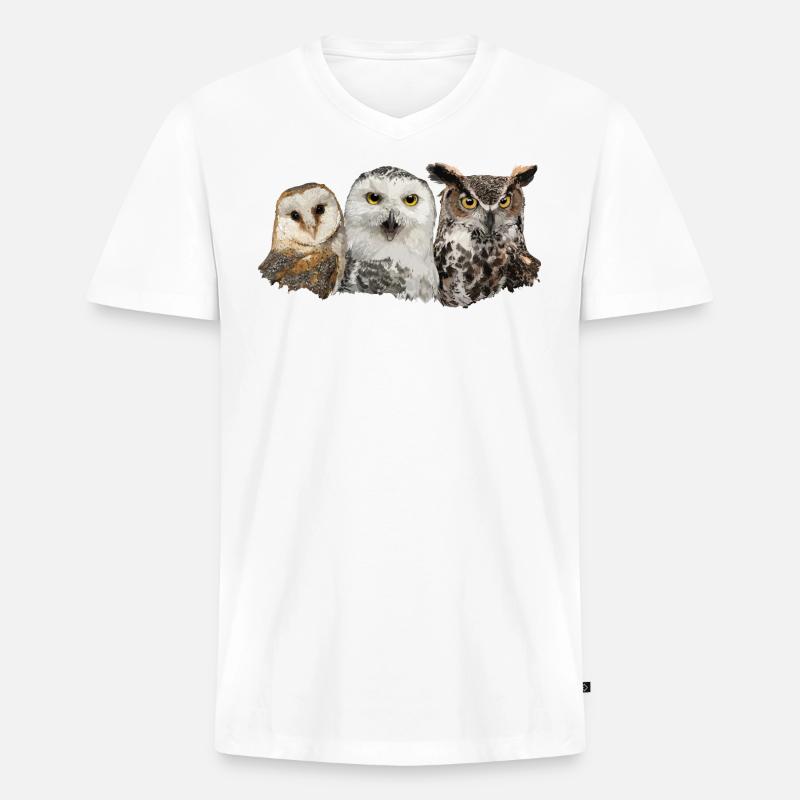Eulen und Eule - Männer Premium Bio T-Shirt mit V-Ausschnitt - Weiß