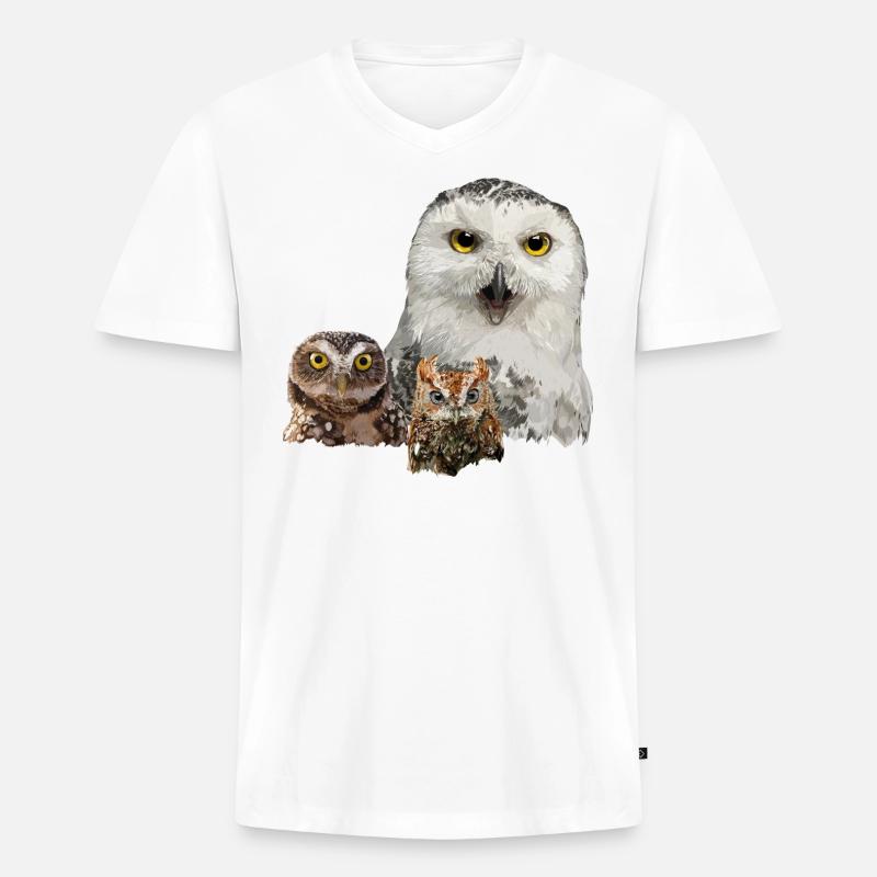 Eule, Eule und Eule - Männer Premium Bio T-Shirt mit V-Ausschnitt - Weiß