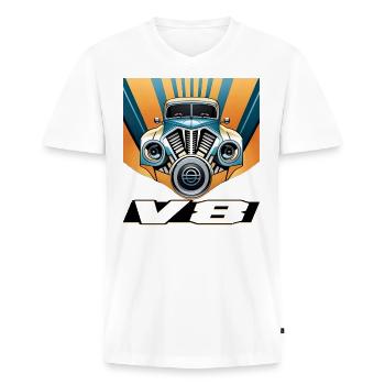 V8 - Männer Premium Bio T-Shirt mit V-Ausschnitt - Weiß - Vorne - Nico (187cm)
