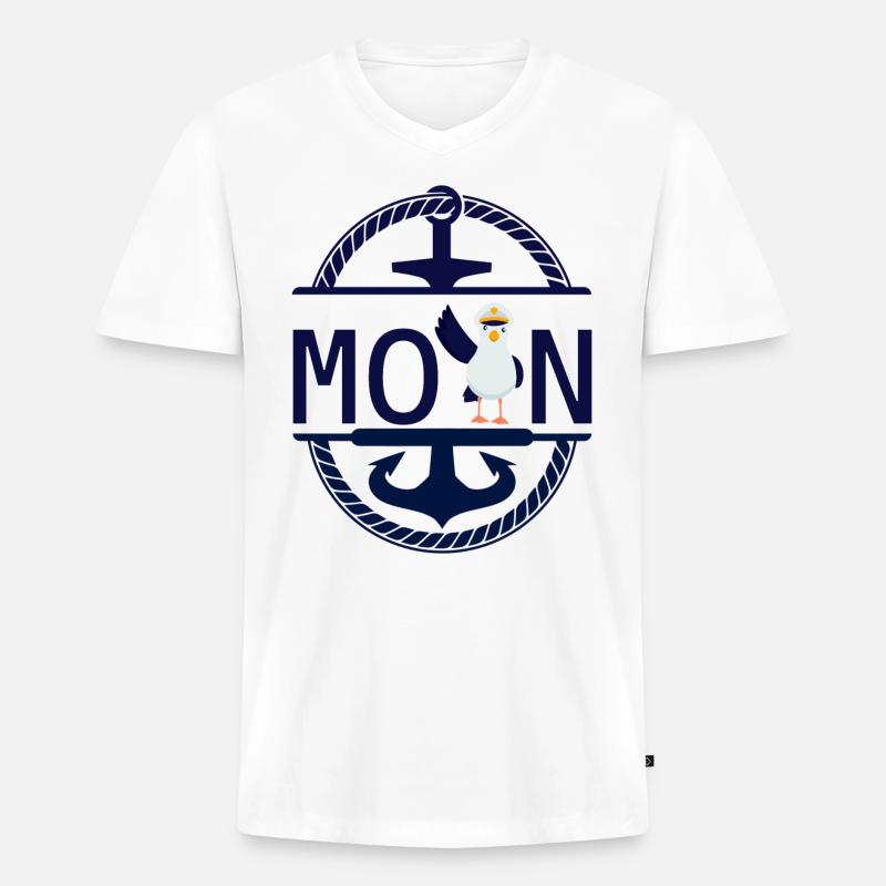 Moin Möwe und Schiff Anker - Männer Premium Bio T-Shirt mit V-Ausschnitt - Weiß