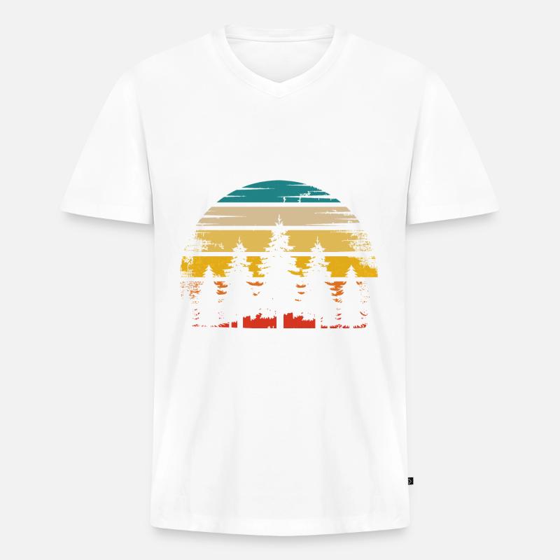 Retro Sonne und Bäume - - Männer Premium Bio T-Shirt mit V-Ausschnitt - Weiß