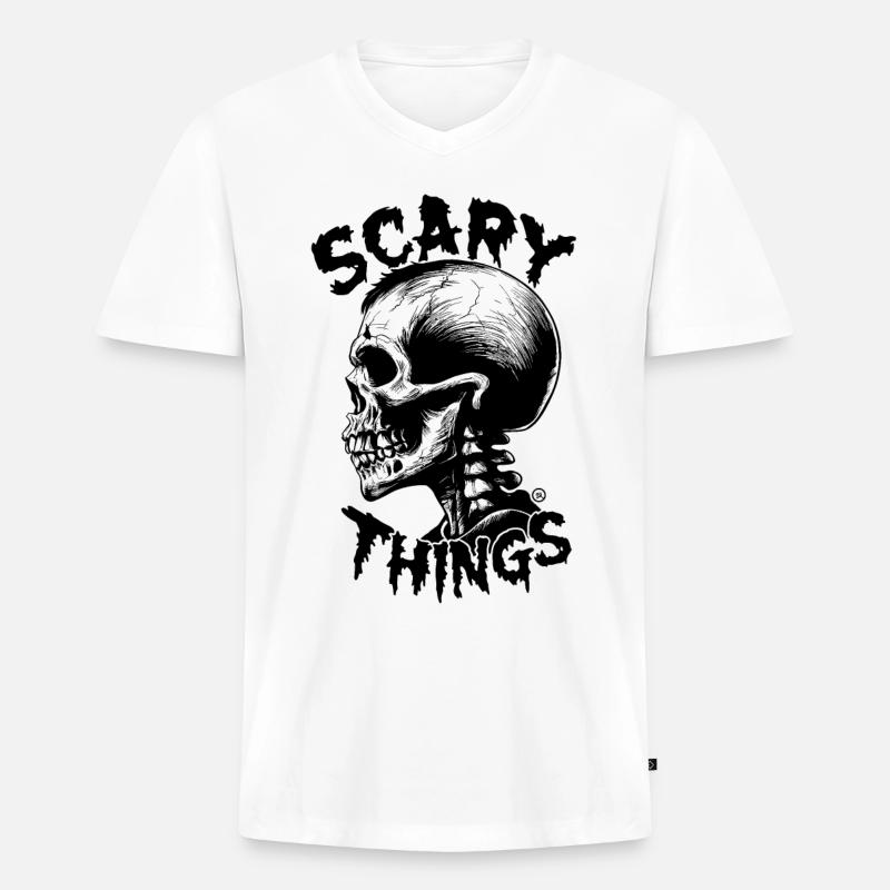 Scary Things - Skull Totenkopf - Männer Premium Bio T-Shirt mit V-Ausschnitt - Weiß