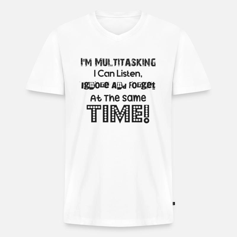ADHS - Ich bin Multitasking - Männer Premium Bio T-Shirt mit V-Ausschnitt - Weiß