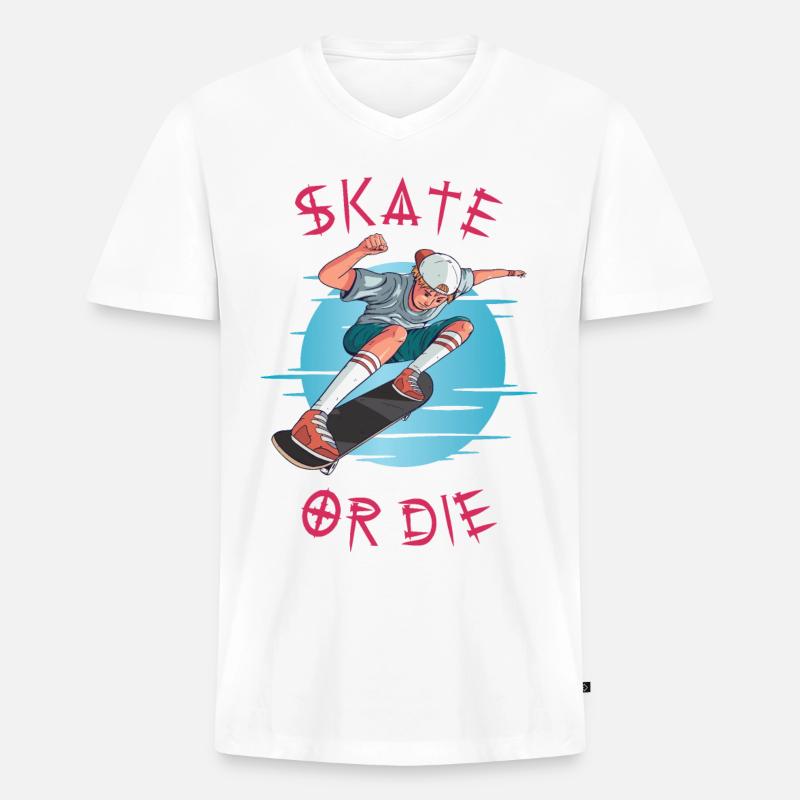 Skate oder stirb Skateboarder Junge - Männer Premium Bio T-Shirt mit V-Ausschnitt - Weiß